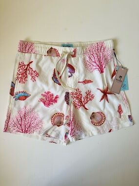 MALIBU  Beach Club Corals Underwater Sea Creatures  Women's Swim Shorts NWT~M